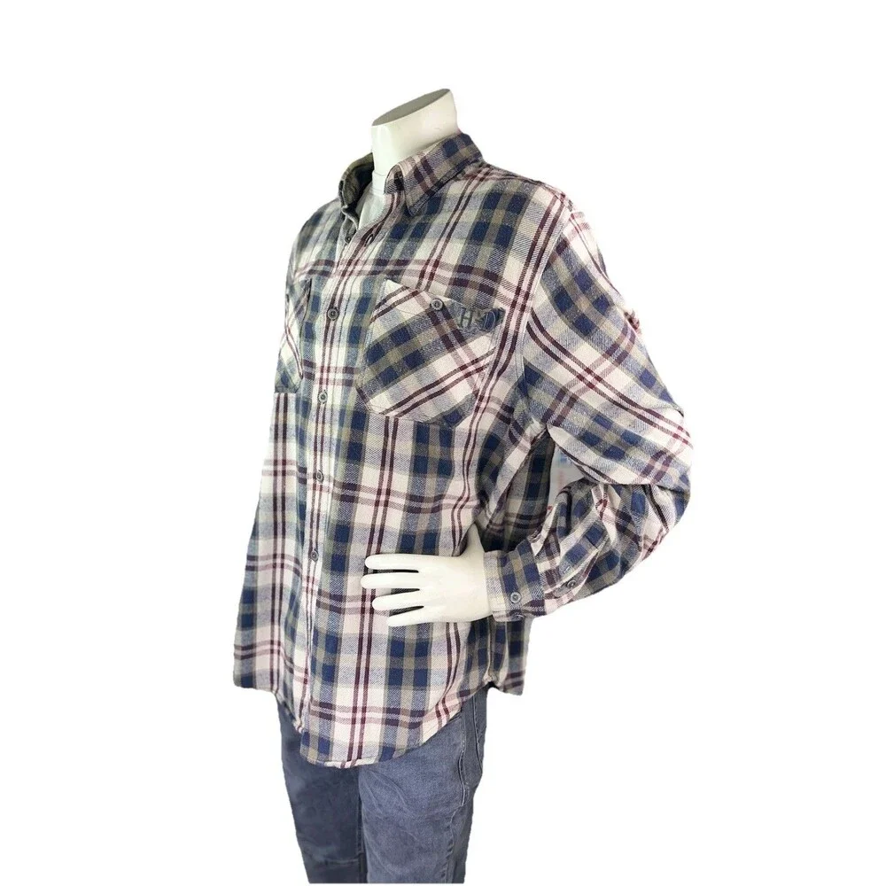 Vintage Harley Davidson Mens XL Flannel Plaid Double Pocket Board Rockabilly